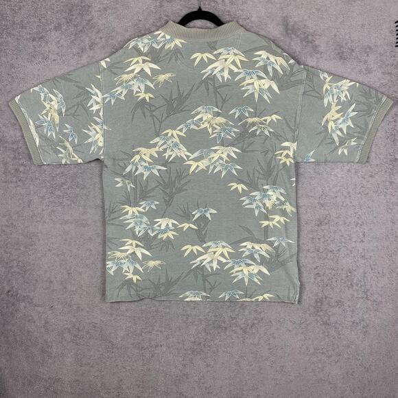 Tommy Bahama Polo Shirt Mens Large Gray Bamboo Leaf Hawaiian Tropical Cotton - Picture 6 of 15